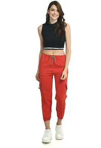 Stylish Red Cotton Blend Self Design Cargo For Women-thumb1