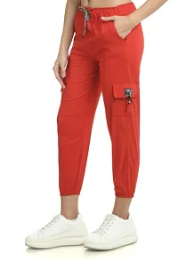 Stylish Red Cotton Blend Self Design Cargo For Women-thumb3