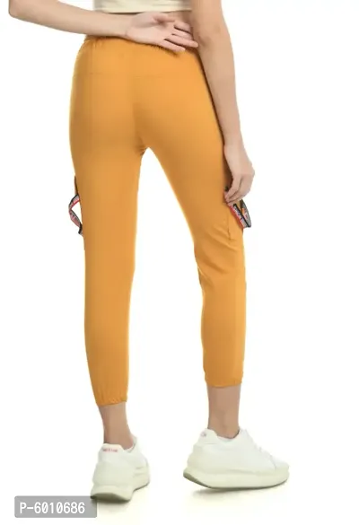 Stylish Yellow Cotton Blend Self Design Cargo For Women-thumb4