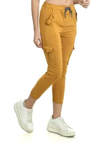 Stylish Yellow Cotton Blend Self Design Cargo For Women-thumb2