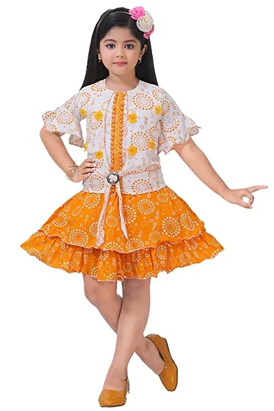 LINKKART FASHION Girls Above Knee Festive/Wedding Dress (6 Years-7 Years, yellow)