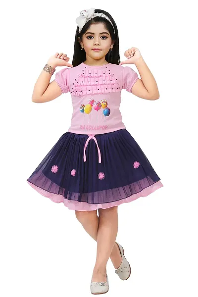 LINKKART FASHION Girls Festive Party Top and Skirt Set (3-4 YEAR, PINK)