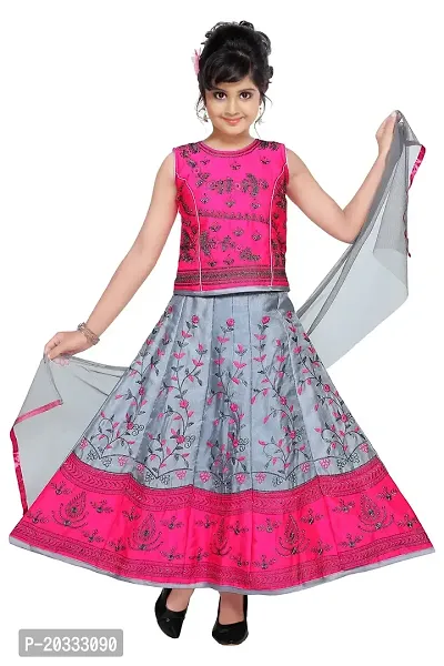 LINKKART FASHION Pretty Elegant Kids Girls Lehanga Cholis (7-8 Years, PINK)