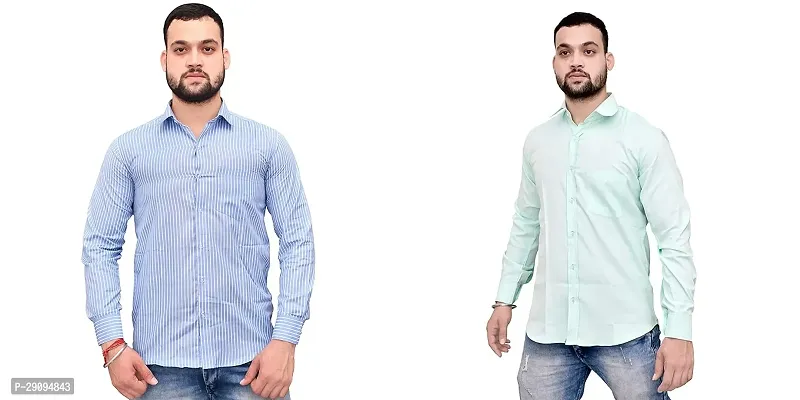Stylish Multicoloured Cotton Long Sleeves Shirt For Men Pack Of 2-thumb0