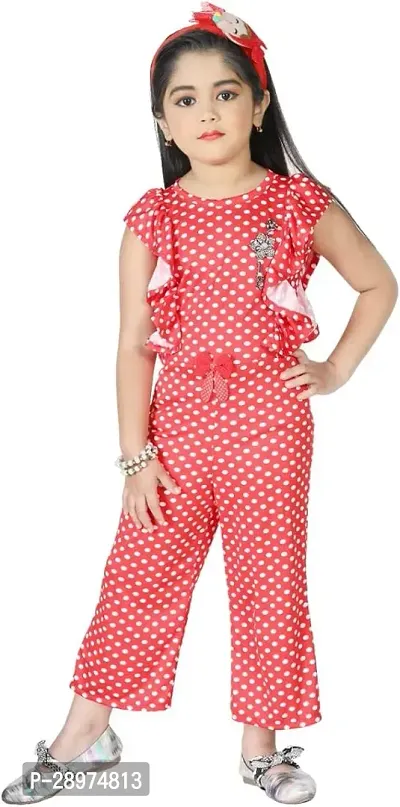 Stylish Red Cotton Printed Basic Jumpsuit For Girls-thumb0