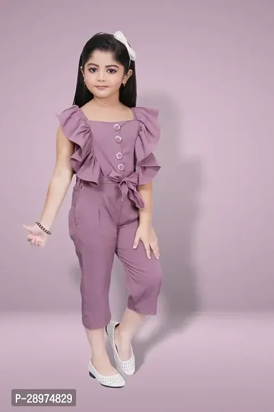 Stylish Purple Cotton Solid Basic Jumpsuit For Girls-thumb0