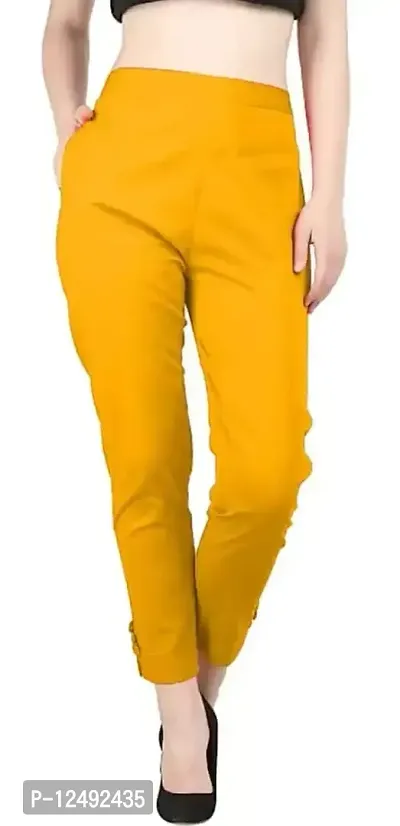 Girik Fashion Women's Lycra Rayon Slim Pants Ethnic Trouser Casual Bottom Wear (X-Large, Yellow)-thumb0