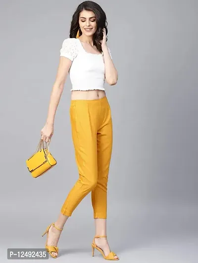 Girik Fashion Women's Lycra Rayon Slim Pants Ethnic Trouser Casual Bottom Wear (X-Large, Yellow)-thumb5