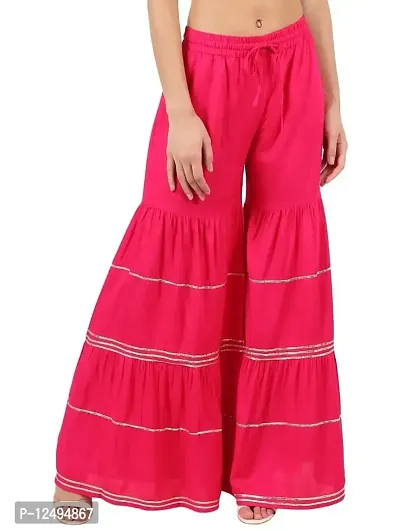 Girik Fashion Premium Women's Rayon Flared Gota Work Sharara (XX-Large, Pink)