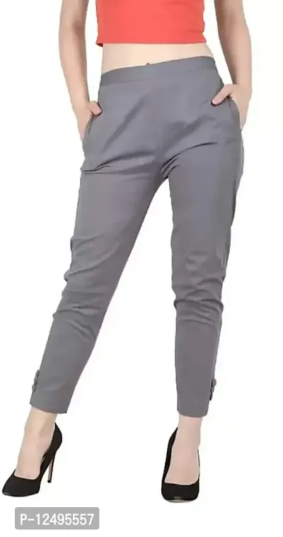 Girik Fashion Women's Lycra Rayon Slim Pants Ethnic Trouser Casual Bottom Wear (Medium, Grey)