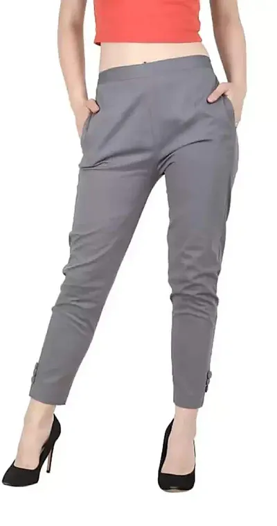 Girik Fashion Women's Lycra Rayon Slim Pants Ethnic Trouser Casual Bottom Wear (Medium, Grey)