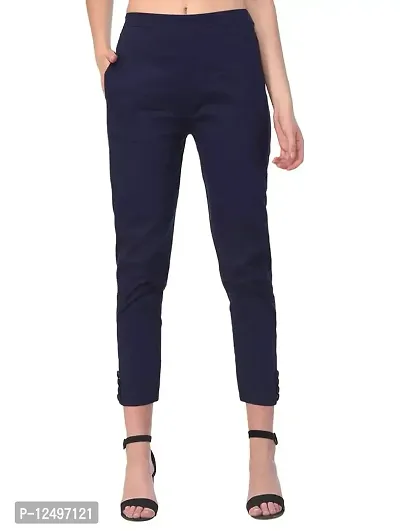 Girik Fashion Women's Lycra Rayon Slim Pants Ethnic Trouser Casual Bottom Wear (Large, Blue)