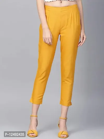 Girik Fashion Women's Lycra Rayon Slim Pants Ethnic Trouser Casual Bottom Wear (X-Large, Yellow)-thumb2