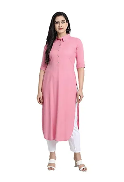 Kurtis for Women Pathani Solid 3/4 Sleeve Shirt Collar Kurta Tunic Tops for Jeans Women Stylish Wear
