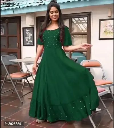 Classic Rayon Green Polka Dotted Gown For Women