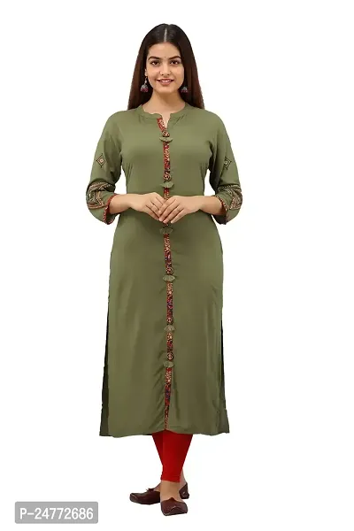 Preksha Women's Straight Front Slit Kurta with Handwork (4XL, Mahendi Green)