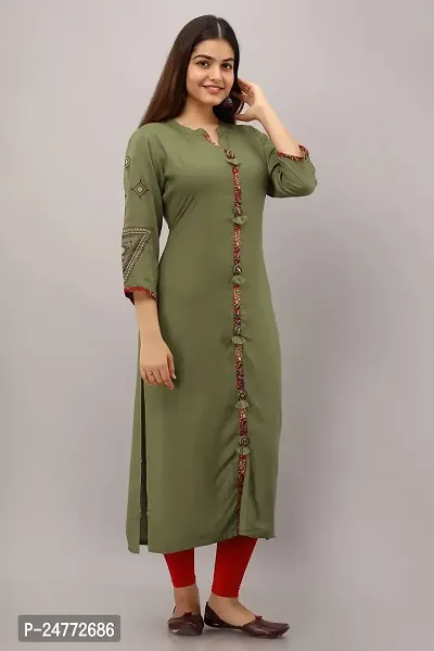 Preksha Women's Straight Front Slit Kurta with Handwork (4XL, Mahendi Green)-thumb2