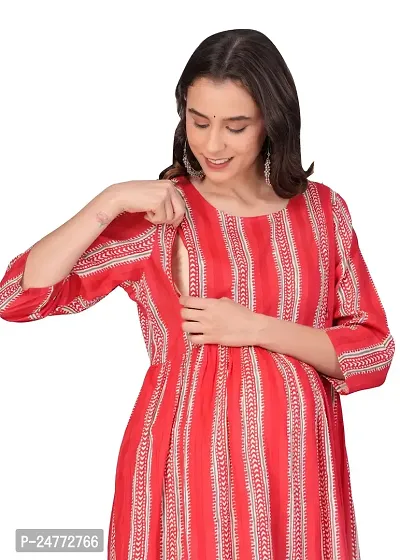 Preksha Women's Maternity Dress Feeding Kurti with Zipper (Medium, Red)-thumb0