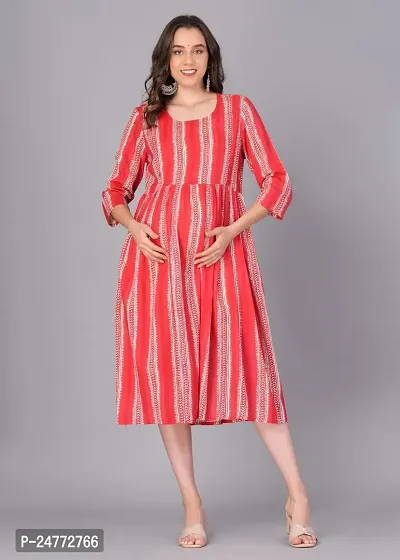 Preksha Women's Maternity Dress Feeding Kurti with Zipper (Medium, Red)-thumb5