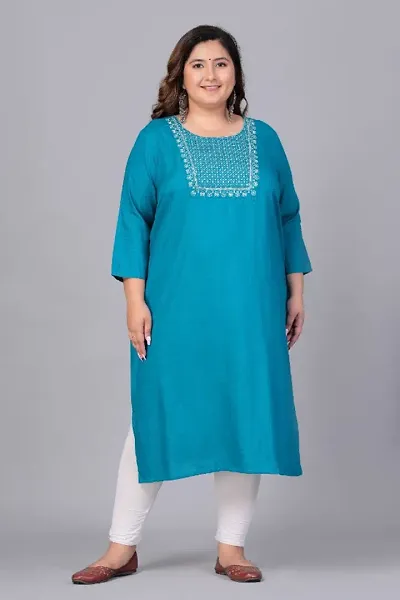 Rayon Plus Size Embroidered straight Kurta