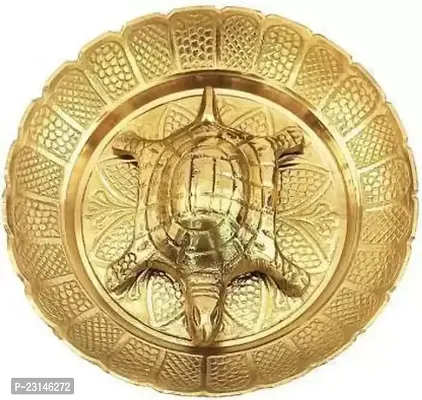 Fengshui-Vastu Brass Turtle-Tortoise In Brass Plate 10 Cms Plate Decorative Showpiece Decorative Showpiece - 2 Cm Brass, Gold-thumb0