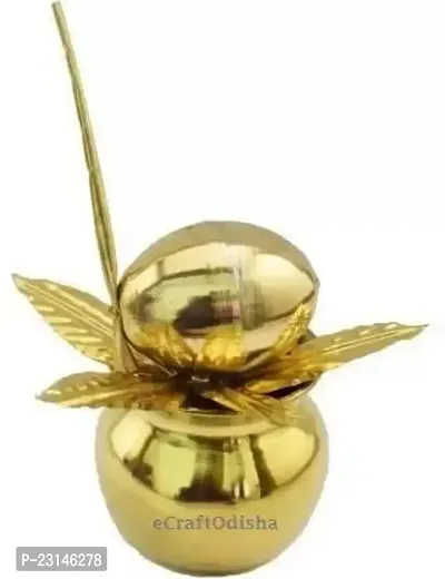 Glossy Mangal Kalash With Brass Nariyal And Leafs - For Diwali Pooja Metallic Coconut Mango Leaves 10 Cm X 10 Cm X 12 Cm,Small Size Brass Kalash Height: 4.5 Inch, Gold Brass Kalash Height: 4.5 Inch, Gold-thumb0