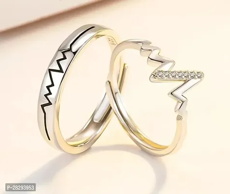 Silver-Plated Heartbeat Adjustable Couple Rings