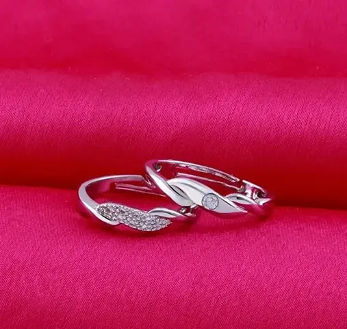 Adjustable Couple Rings Set for Lovers Silver Plated Party Wear Solitaire for Men and Women