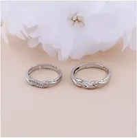 Adjustable Couple Rings Set for Lovers Silver Plated Party Wear Solitaire for Men and Women-thumb1