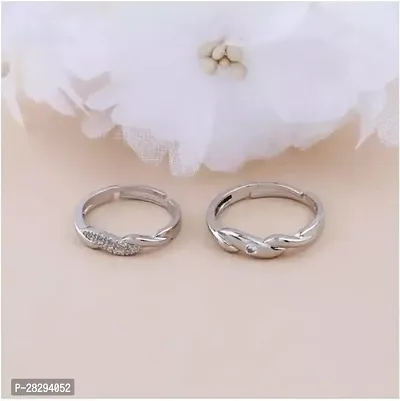 Adjustable Couple Rings Set for Lovers Silver Plated Party Wear Solitaire for Men and Women-thumb2