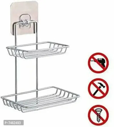 Wall Mounted Double Layer soap Dish Holder Stainless Steel Wall Hanging Soap Storage Rack for Kitchen Bathroom-with Self (Pack of 1)