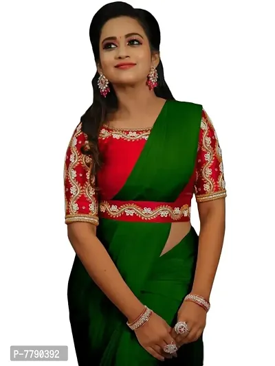 Kavya Satin Saree (Green)-thumb0