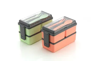 Useful Leak Proof Plastic Lunch Box with 3 Containers Box-thumb1