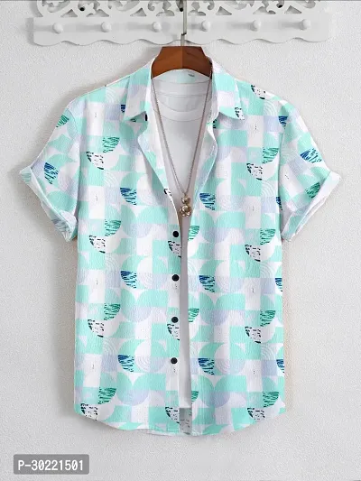 Reliable Blue Cotton Printed Short Sleeves Casual Shirt For Men-thumb0