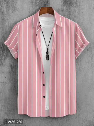 Stylish Striped Lycra Blend Short Sleeves Casual Shirt For Men-thumb0