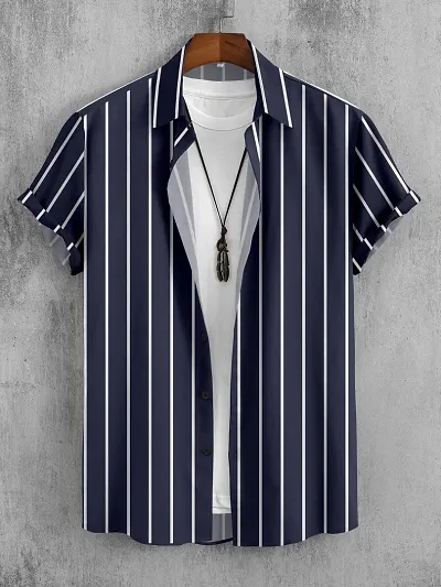 Stylish Striped Lycra Blend Short Sleeves Casual Shirt For Men