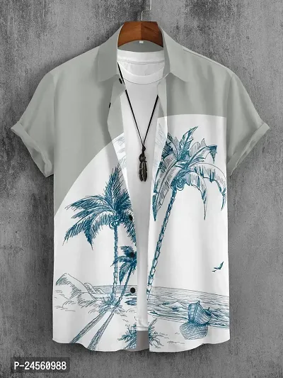 Stylish Printed Lycra Blend Short Sleeves Casual Shirt For Men-thumb0