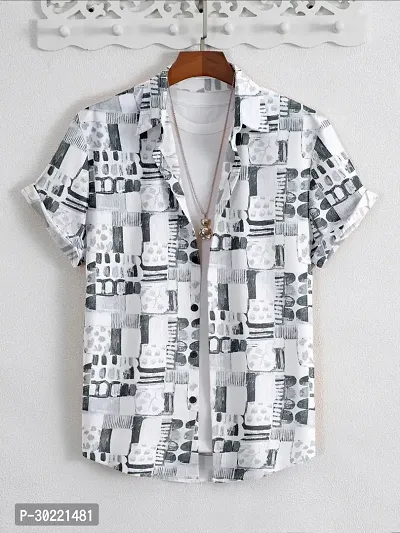 Reliable White Cotton Printed Short Sleeves Casual Shirt For Men-thumb0