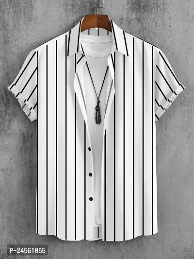 Stylish Striped Lycra Blend Short Sleeves Casual Shirt For Men