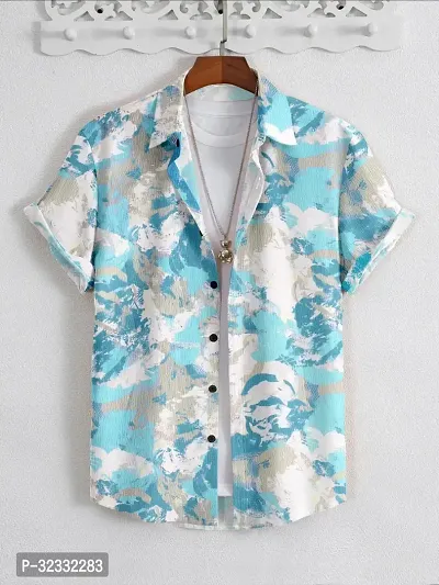 Reliable Blue Cotton Printed Short Sleeves Casual Shirt-thumb0