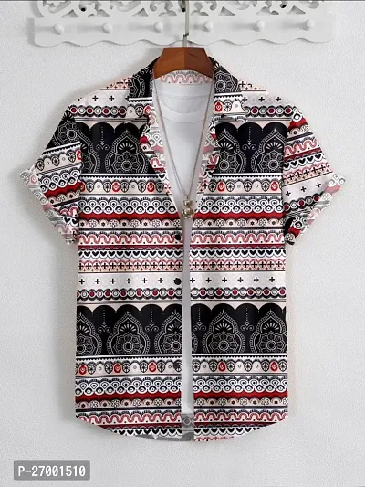 Men's Stylish Shirt |Ethnic Motif Pattern |Exclusive Print Design |Statement Spread Collar Shirt |Bold and Vibrant Print |Trendy Short Sleeves |Beach-Ready Fashion |Eclectic Fusion Style |Versatile Oc-thumb0
