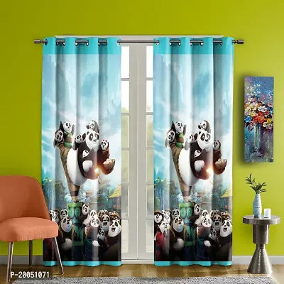 Stylish Multicolored Satin Printed 5- Feet Window Curtains (Panda Parade)-thumb0