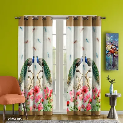 Stylish Multicolored Long Crush Satin Printed 7- Feet Window Curtains (Feathery Fables)