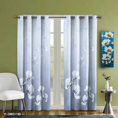 Stylish Multicolored Long Crush Satin Printed 7- Feet Window Curtains (Lavender Lullaby)