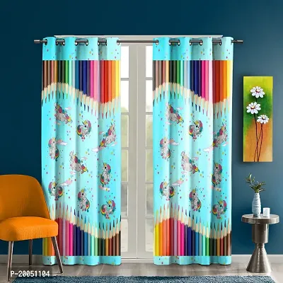 Stylish Multicolored Long Crush Satin Printed 7- Feet Window Curtains (Unicorn Dreams)