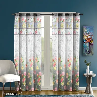 Stylish Multicolored Whiteout Satin Printed 5- Feet Window Curtains (Raining Rose)-thumb0