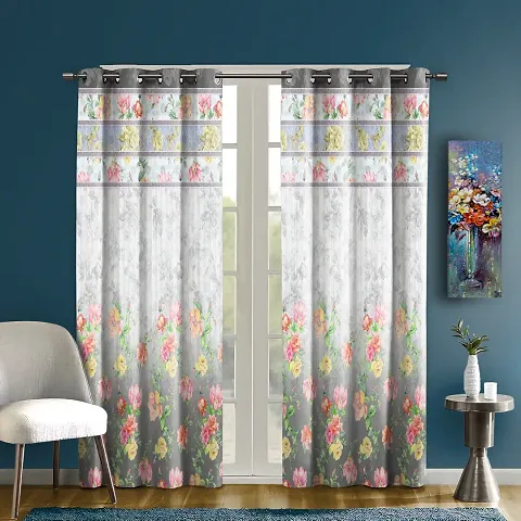 Stylish Multicolored Whiteout Satin Printed 5- Feet Window Curtains (Raining Rose)