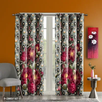 Stylish Multicolored Long Crush Satin Printed 7- Feet Window Curtains (Magenta Muse)