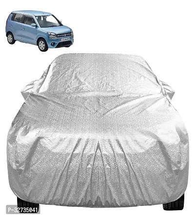 Kahra Maruti Suzuki Wagon R Car Cover (2019-2024), Water Resistant With Magic Cotton Fabric, All Weather Protection, Elastic Bottom, Heavy Buckle, Mirror Pockets (Silver)