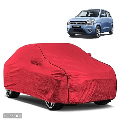 Kahra Maruti Suzuki Wagon R Car Cover (2019-2024), Water Resistant With Polyester Fabric, All Weather Protection, Elastic Bottom, Heavy Belt With Buckle, Mirror Pockets (Red)